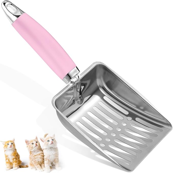 Apidgrowth Cat Litter Scoop - Stainless Steel Metal Cat Litter Scoop-Sturdy Mesh Scooper - Mesh Shovel-Easy to Clean - Suitable for Cat Litter Box -Pink
