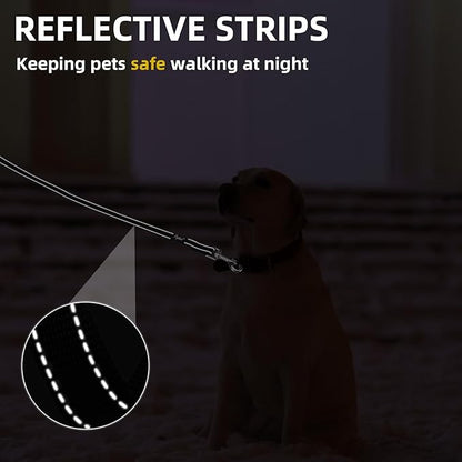PUPTECK Reflective Dog Leash with Comfortable Padded Handle Durable Nylon Dog Lead for Small Medium and Large Dogs Cats Walking Running Training Outside, Black