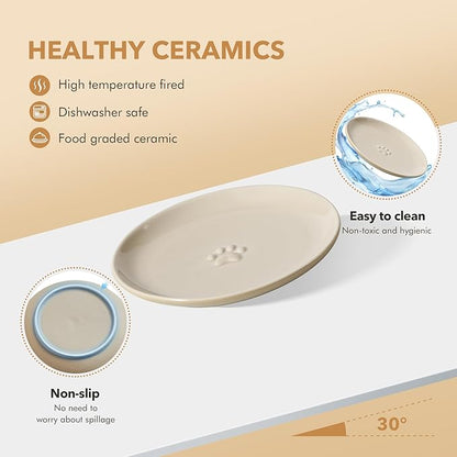 Havniva 6.1'' Ceramic Wide Cat Dishes, Set of 3 Ceramic Cat Bowls, Indoor Kitten Feeding Wet & Dry Shallow Food Dish Anti Whisker Fatigue(3 Pcs)