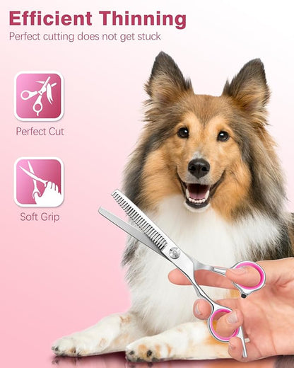 Fiurfiy Furry Professional Pet Grooming Scissors with Safety Round Heads - 6 in 1 Curved Scissors for Dogs and Cats