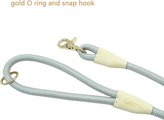 Lobster Snap Pet Leash 5FT, Special Strong Nylon Rope Dog Leash, Solid Color Rope Dog Lead for All Breeds (Grey, 5ft *10mm)