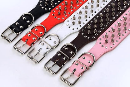 Serijoars Spiked Studded Dog Collar, PU Leather Dog Collar, Adjustable Pet Collars for Medium or Large Breed Pet (M, Black)
