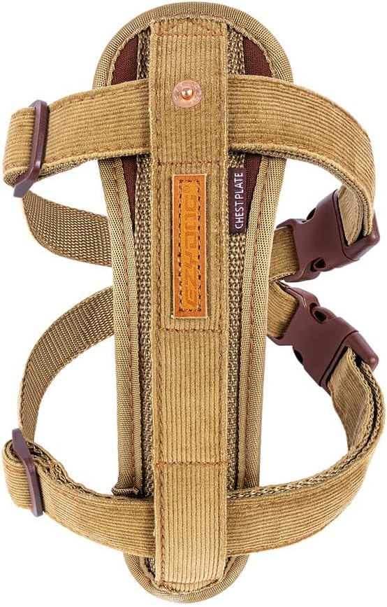 EzyDog Chest Plate No Pull Dog Harness – Escape Proof Harness with Reflective Stitching and Comfort Padding for Easy Walks, Training & Control - Car Restraint Included (Large, Corduroy)