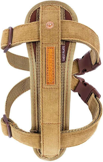 EzyDog Chest Plate No Pull Dog Harness – Escape Proof Harness with Reflective Stitching and Comfort Padding for Easy Walks, Training & Control - Car Restraint Included (Large, Corduroy)
