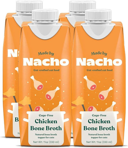 Made by Nacho Bone Broth Cat Food Topper for Hydration and Picky Eaters - Add Protein and Flavor to Your Dry Cat Food – Supports Optimal Nutrition, Digestion, Skin & Coat, 11 oz. (Pack of 4), Chicken