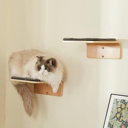 LIORCE 2 Set Cat Wall Steps - Wooden Cat Climbing Shelf for Wall - Cats Wall Stairs with Scratching Mat - Wall Mounted Cats Furniture for Jumping, Playing, and Lounging