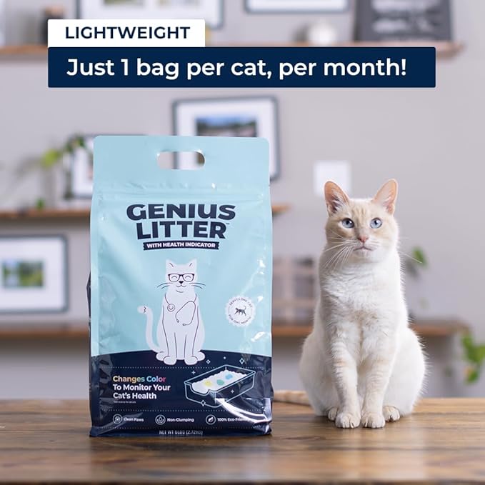 Genius Litter Health Monitoring Cat Litter, Featured on Shark Tank, Lightweight Crystal Silica Gel, Non Clumping, Dust Free, Low Tracking, Odor Control for Indoor Cats and Kittens, 6 lb Bag