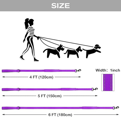 Joytale Dog Leash Heavy Duty for Large Dogs That Pull, Double Handle for Traffic Control, Double-Sided Reflective Leashes for Large Medium Dogs Night Safety, 4FT, Purple