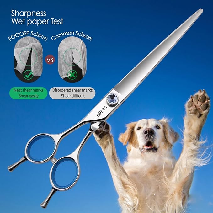 Straight Left Handed Dog Grooming Scissors 8.0'' Long Shears for Grooming Dogs Poodle Large Pet Japanese 440C Stainless Steel Super Sharp(8.0'' Straight)