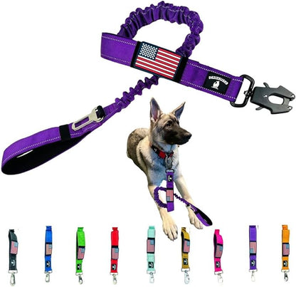 Heavy Duty Bungee Dog Leash - Shock Absorbing, Seat Belt Clip, Quick Release Frog Clasp, Double Padded Handles, for Large and Medium Dogs, Durable for Training, Walking, Car Safety, Outdoor Adventure