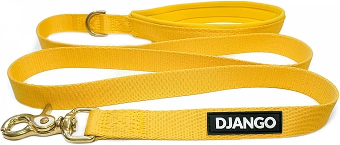 DJANGO Adventure Dog Leash – Strong, Comfortable, and Stylish Dog Leash with Solid Brass Hardware and Padded Handle - Designed for Outdoor Adventures and Everyday Use (Dandelion Yellow)