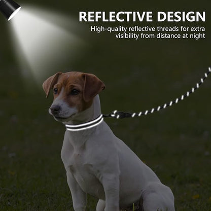 Dynmeow Reflective Dog Collar and Leash Set, 6FT Strong Climbing Rope Leash with Padded Handle, Adjustable Pet Collar with Soft Neoprene Padding for Puppy Small Dogs, Black, Xs