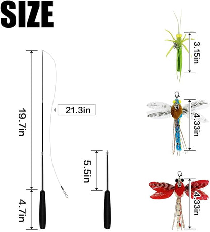 TTcat Cat Feather Wand Toys,Retractable Wand Toy with 3 Simulation Insects Dragonfly Grasshopper Refills,Interactive Cat Toy Kitten Toy for Indoor Cats to Play Chase Exercis.