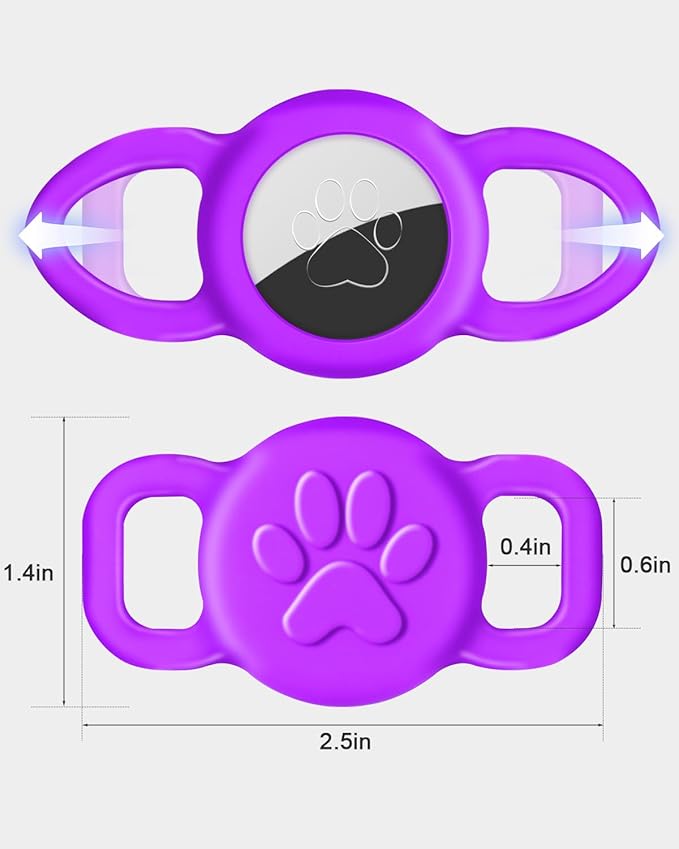 Dynmeow Dog Cat Collar Holder Compatible with Airtag, Anti-Lost Silcione Holder for 3/8 and 5/8 Inch Wide Collars, Purple, S(1 Pack)