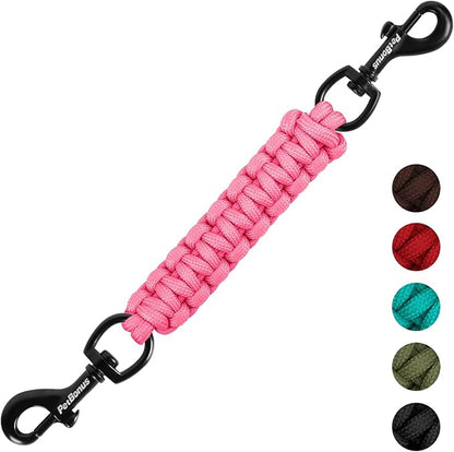 PetBonus Dog Collar Safety Clip, Handmade Backup Safety Strap for Dog Harness, Prong, Pinch Collar, Double Ended Clasp Leash Connector (Pink)