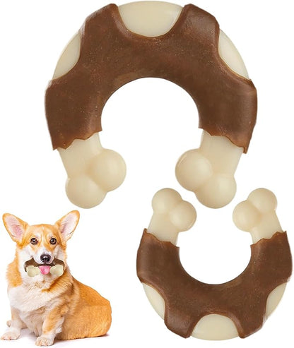Geeyteek Durable Nylon Dog Bones, 2 Pack Dog Toys for Aggressive Chewers, Beef-Flavored U-Shaped Bone Chew Toys for Largel/Medium/Small Dogs, Teething and Boredom Relief