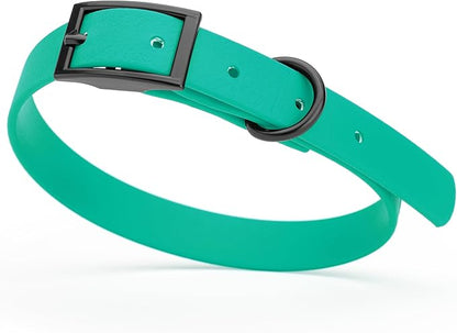 Dogline Biothane Waterproof Dog Collar Strong Coated Nylon Webbing with Black Hardware Odor- Proof for Easy Care Easy to Clean High Performance Fits Small Medium or Large Dogs, Teal
