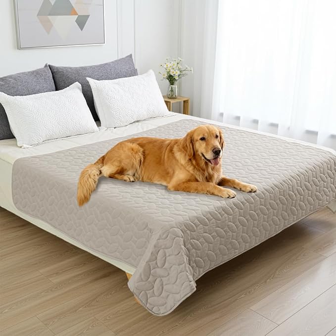 Ameritex Waterproof Pet Bed Cover Anti-Slip Dog Bed Blanket for Sofa and Furniture Waterproof New Pattern Design (Khaki, 82x82 Inch (Pack of 1))