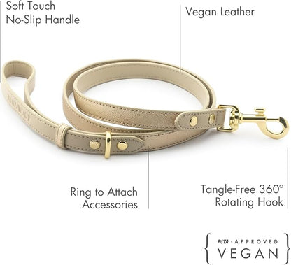 Nina Woof Rio Vegan Leather Dog Leash (4ft) Padded Luxury Lead - Compatible with Collars (Gold)
