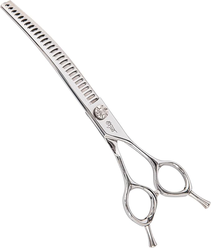 Stjuo Professional Dog Grooming Scissors, Japanese 440C Stainless Steel, 62 HRC Hardness (Curved Chunker, 7.5'')