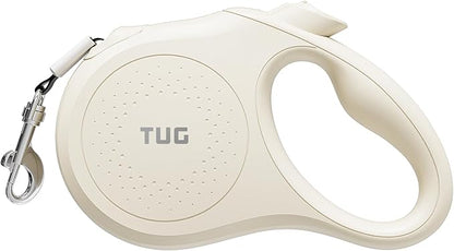 TUG Quest Retractable Dog Leash | 360° Tangle-Free Retraction | 16 ft Strong Nylon Tape (Small, Cream)