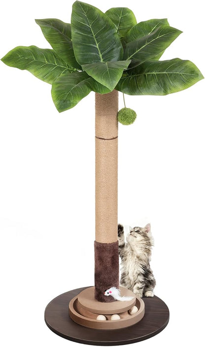 Cat Scratching Post, 35 Inch Tall Cat Scratcher Cat Tree Tower with Hanging Ball for Indoor Cats Adults,Sisal Rope Kitten Scratch with Interactive Mouse Cat Toy