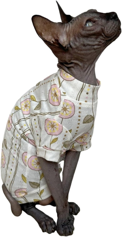 Limited Edition Sphynx Cat T-Shirts Elastic Hairless Cat Sweatshirt Pet Kitten Clothes Round Collar Kitten Shirts Vest Cats & Small Dogs Apparel (Dandelion, L (7.7-9.9 lbs))