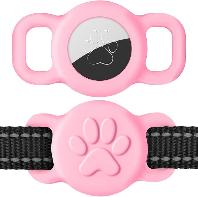 Dynmeow Dog Cat Collar Holder Compatible with Airtag, Anti-Lost Silcione Holder for 3/8 and 5/8 Inch Wide Collars, Pink, S(1 Pack)