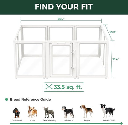 FXW AuraSpace Acrylic Indoor Dog Playpen for Medium Dogs, 35 Inch, 10 Panels, White