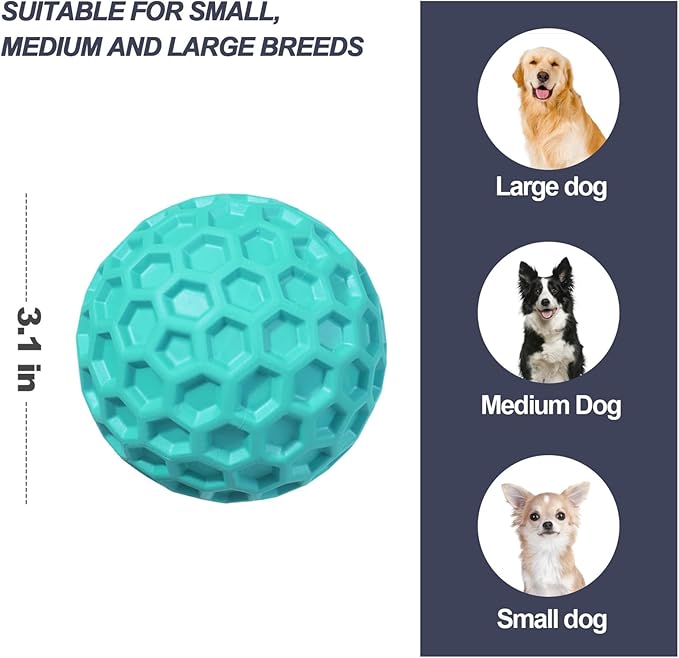 Squeaky Dog Balls, Indestructible Dog Toys for Aggressive Chewers Large/Medium Breed, Natural Rubber Interactive Chew Toys for Teeth Clean, Relieves Anxiety (Light Blue)