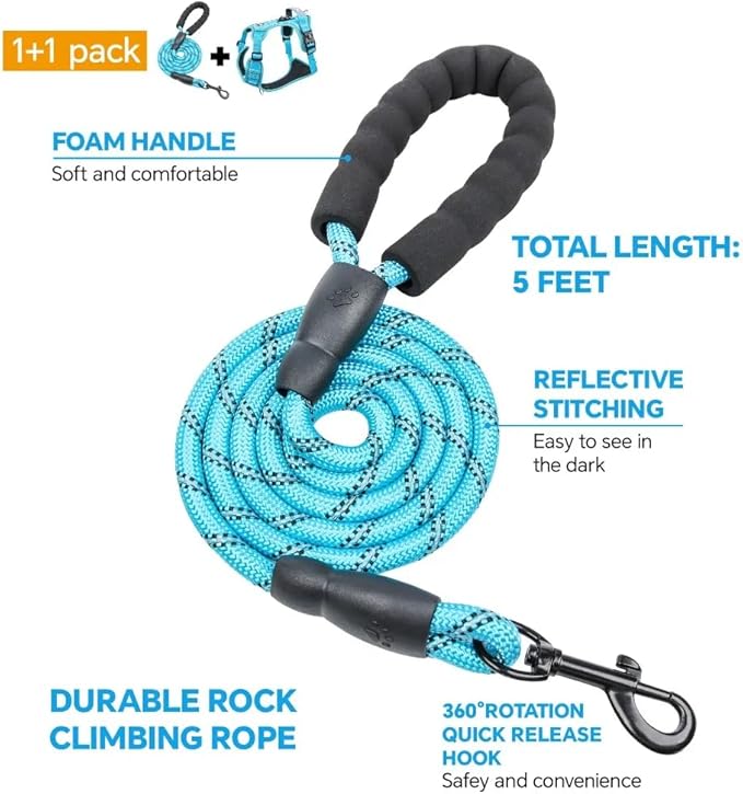Airtag Dog Harness Chest Plate Reflective No Pull Harness with Leash for Extra Large Dogs (Steel Blue, XL)