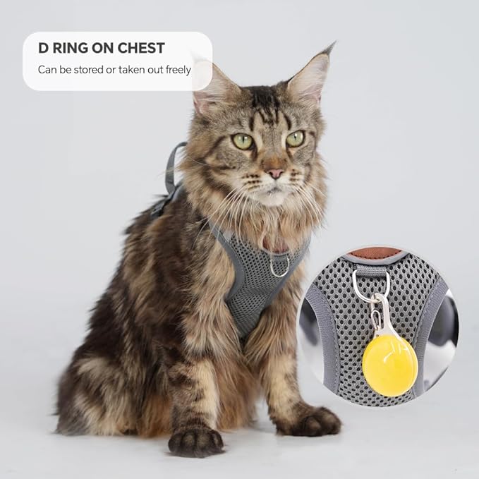 Cat Harness and Leash Set with AirTag Holder: Upgraded Escape Proof Vest with Lead for Small Dog Puppy Large Cat Walking，Soft Breathable Mesh Coat with Reflective Strip, Grey, S