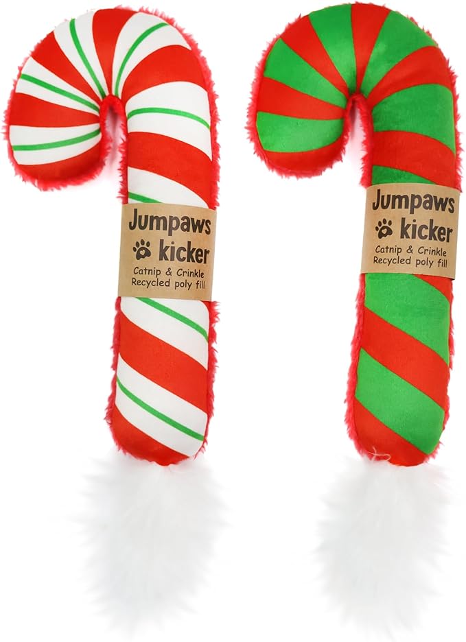 Jumpaws 2 Pack Natural Interactive Catnip Cat Kicker Toys, Bite Resistant Chew Toy, Accessories for Indoor Cat, Christmas Candy Cane