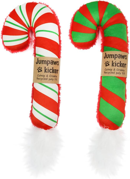 Jumpaws 2 Pack Natural Interactive Catnip Cat Kicker Toys, Bite Resistant Chew Toy, Accessories for Indoor Cat, Christmas Candy Cane