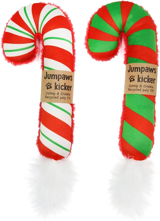 Jumpaws 2 Pack Natural Interactive Catnip Cat Kicker Toys, Bite Resistant Chew Toy, Accessories for Indoor Cat, Christmas Candy Cane