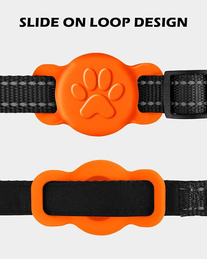 Dynmeow Dog Cat Collar Holder Compatible with Airtag, Anti-Lost Silcione Holder for 3/8 and 5/8 Inch Wide Collars, Orange, S(1 Pack)