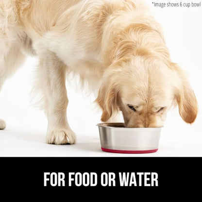 GORILLA GRIP Dog Bowl, Holds 4 Cups (32 fl oz), Heavy Duty Metal Food and Water Bowl for Feeding Dogs and Cats, Easy Clean, Dishwasher Safe, Rust Resistant Stainless Steel, BPA Free Rubber Base, Red