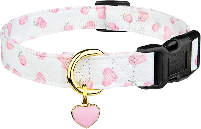 Cotton Handmade Dog Collar Cute and Distinctive Patterns White and Pink Love Heart with Pendant for Girl Boy Dogs Collars S