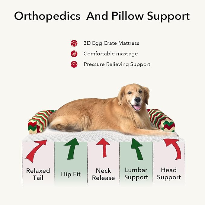XL Christmas Dog Bed for Extra Large Dogs-Waterproof Large Dog Cat Bed with Sides,Foam Big Pet Couch Sofa Beds with Washable Removable Cover，Comfort Orthopedic Pet Beds with Non-Slip Bottom