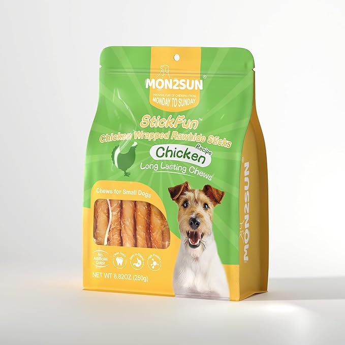 MON2SUN Dog Treats, 5 Inch Rawhide Twist Chicken Hide Sticks, Suitable for Puppy and Small Dogs, 5 Inch (Chicken, Pack of 25)