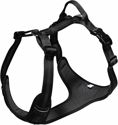 No Pull Dog Harness for Extra Large Dogs, Adjustable, Reflective Breathable Padded Vest with 2 Metal Leash Clips and Handle for Control or Car Seatbelt Use, Black, XL