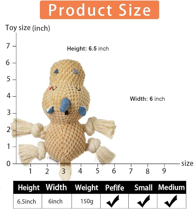 Sedioso Large Dog Toys, Cute Squeaky Dog Toy, Stuffed Animal Plush Toys for Puppies, Durable Dog Chew Toy for Small,Middle,Large Breed (Brown(Uni-Hippo))