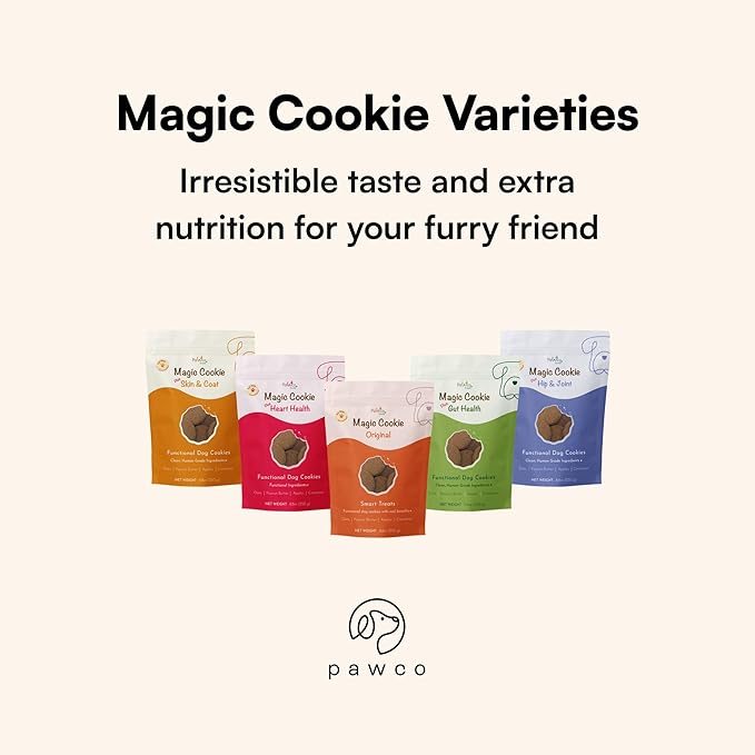PawCo Dog Treats, Skin & Coat – Supports Skin Barrier & Coat Shine – Crunchy Dog Cookies with Omega-3 & DHA, Peanut Butter & Apple – Functional & Healthy Rewards for Dogs – Magic Cookie – 8.8oz