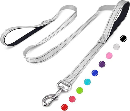 6 FT Dog Leash with 2 Padded Handle Nylon Reflective Dogs Leashes for Small Medium Large Dogs Silver