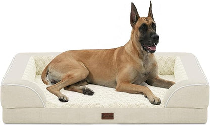 Casa Paw Orthopedic XXL Dog Beds, Waterproof Memory Foam Big Pet Bed for Extra Large Sized Dogs 53x42Inch, Non-Slip Bottom and Egg-Crate Foam Dog Couch Bed with Washable Removable Cover, Beige