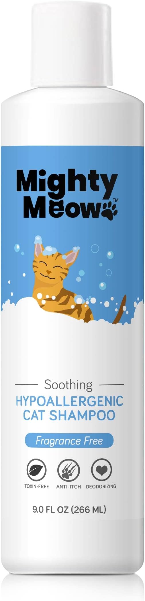 Mighty Meow Soothing Hypoallergenic Cat Shampoo – Easy at-Home Cat Grooming | Deodorizes | Gentle & Anti-Itch | Natural & Allergy-Safe Cat Shampoo Sensitive Skin – Fragrance Free | 9 fl oz