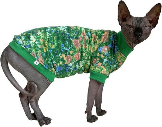 Limited Edition Sphynx Cat Cotton T-Shirts Hairless Cat Sweatshirt Pet Kitten Clothes Round Collar Kitten Shirts Vest Cats & Small Dogs Apparel (Impressionism, L (7.7-9.9 lbs))