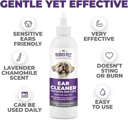 Mighty Petz Dog Ear Cleaner – Gentle Pet Ear Wash for Routine Ear Hygiene For Dogs and Cats 8 oz