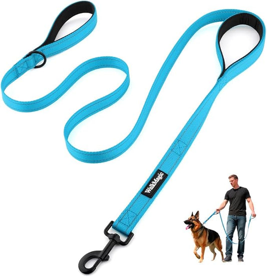 Heavy Duty Double Handle Dog Leash 6 ft Long for Total Control, Padded 2 Handle, Reflective Training Lead for Medium Large Dogs (Sky Blue, 6 FT)