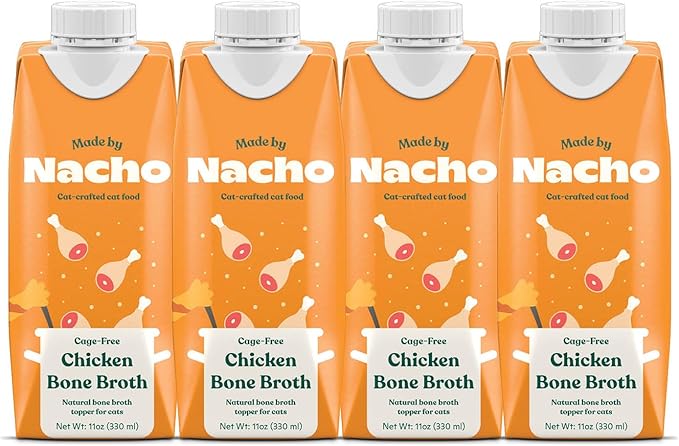 Made by Nacho Bone Broth Cat Food Topper for Hydration and Picky Eaters - Add Protein and Flavor to Your Dry Cat Food – Supports Optimal Nutrition, Digestion, Skin & Coat, 11 oz. (Pack of 4), Chicken